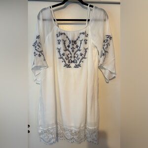 Grecian White Blue Embroidered Women’s Tunic Lace Women’s Dress PL